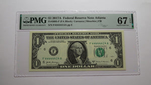 $1 2017A Near Solid Serial Number Federal Reserve Bank Note Bill UNC67 PMG 44444