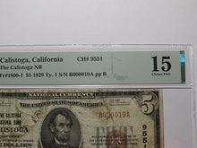 Load image into Gallery viewer, $5 1929 Calistoga California National Currency Bank Note Bill Ch. #9551 F15 PMG
