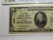 Load image into Gallery viewer, $20 1929 Minneapolis Kansas KS National Currency Bank Note Bill #4931 VF25 PCGS