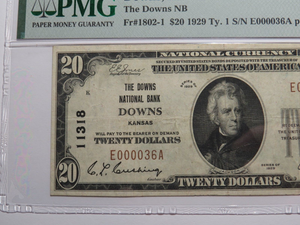 $20 1929 Downs Kansas KS National Currency Bank Note Bill Ch. #11318 VF25EPQ PMG
