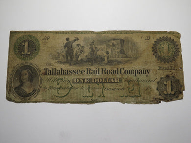 $1 1858 Tallahassee Florida Obsolete Currency Bank Note Bill Rail Road Company