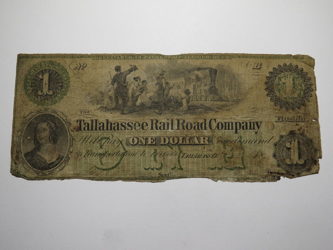 $1 1858 Tallahassee Florida Obsolete Currency Bank Note Bill Rail Road Company