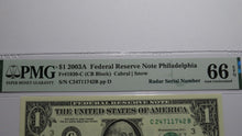 Load image into Gallery viewer, $1 2003 Radar Serial Number Federal Reserve Currency Bank Note Bill PMG UNC66EPQ