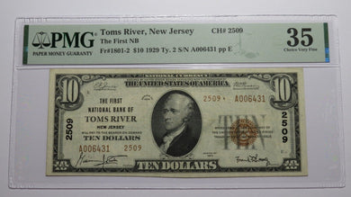 $10 1929 Toms River New Jersey NJ National Currency Bank Note Bill Ch #2509 VF35