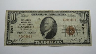 $10 1929 Nazareth Pennsylvania PA National Currency Bank Note Bill! Ch. #5077 VF