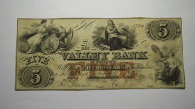 $5 1856 Hagerstown Maryland MD Obsolete Currency Bank Note Bill! Valley Bank