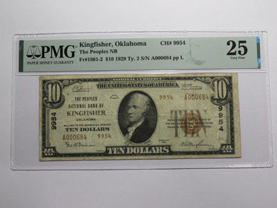 $10 1929 Kingfisher Oklahoma OK National Currency Bank Note Bill #9954 VF25 PMG