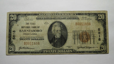 $20 1929 Barnesboro Pennsylvania PA National Currency Bank Note Bill Ch. #5818