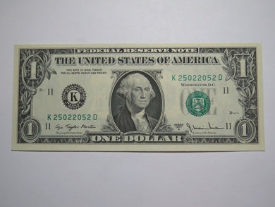 $1 1977 Radar Serial Number Federal Reserve Currency Bank Note Bill UNC 25022052