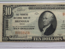 Load image into Gallery viewer, $10 1929 Brenham Texas TX National Currency Bank Note Bill Charter #10860 VF35