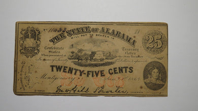 $.25 1863 Montgomery Alabama Obsolete Currency Bank Note Bill AU! Plate H