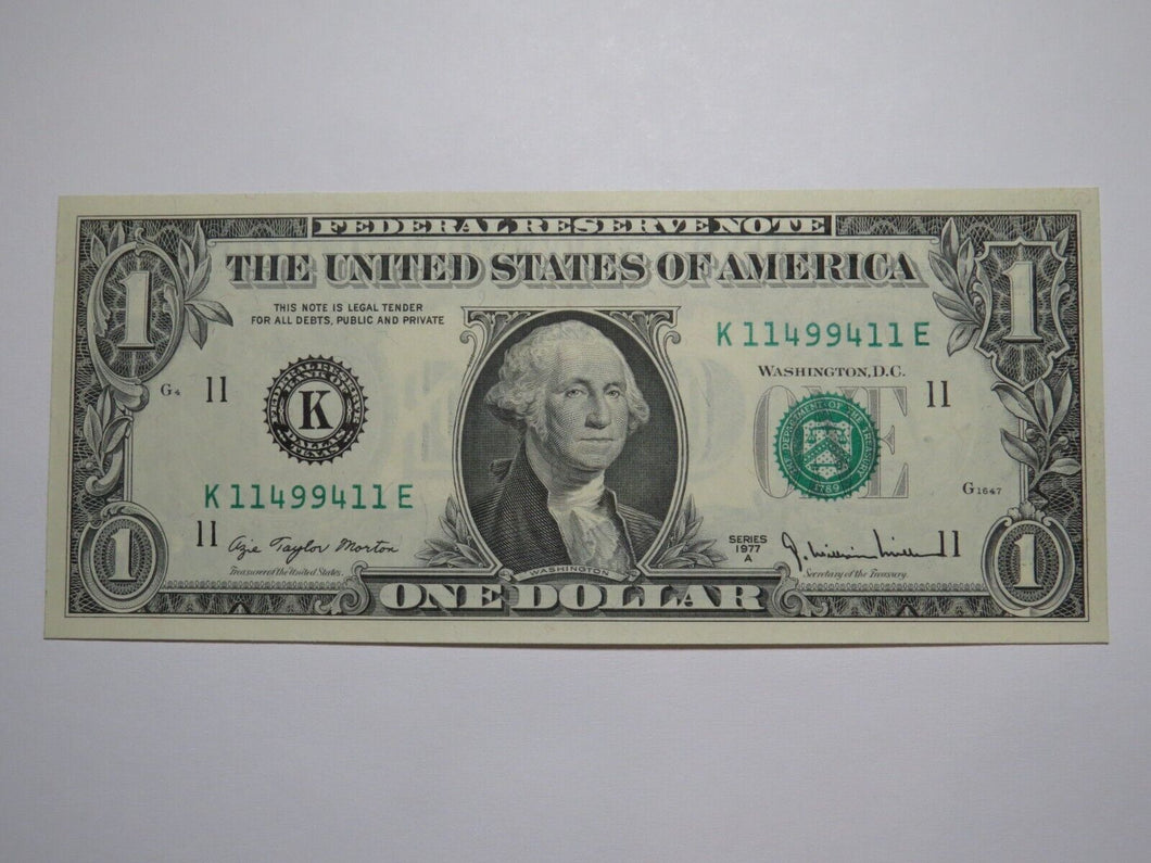 $1 1977 Radar Serial Number Federal Reserve Currency Bank Note Bill UNC 11499411
