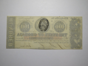 $100 1863 Milledgeville Georgia Obsolete Currency Bank Note Bill State of GA UNC