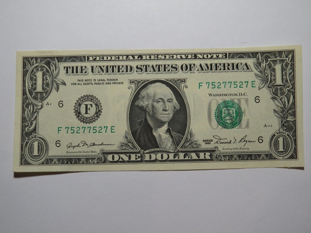 $1 1981 Repeater Serial Number Federal Reserve Currency Bank Note Bill #75277527