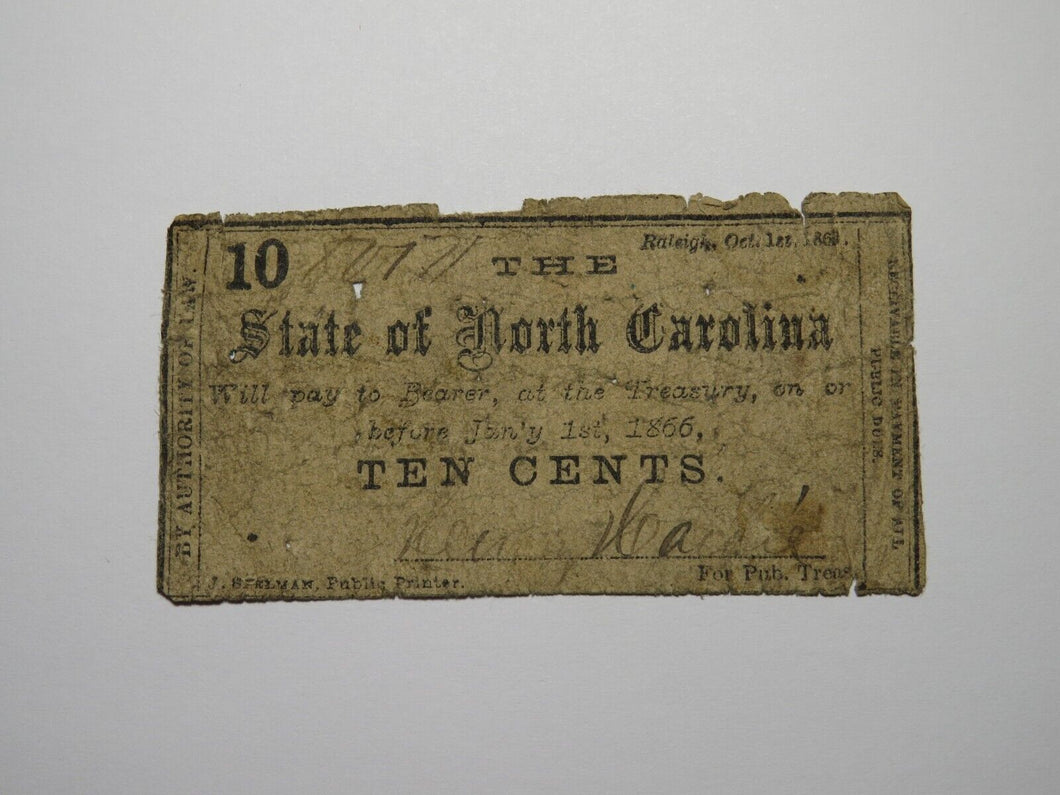 $.10 1861 Raleigh North Carolina Obsolete Currency Bank Note Bill State of NC