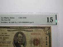 Load image into Gallery viewer, $5 1929 Le Mars Iowa IA National Currency Bank Note Bill Charter #2728 F15 PMG