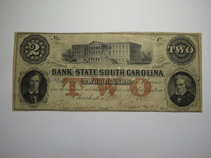 $2 1861 Charleston South Carolina SC Obsolete Currency Bank Note Bill Bank of SC