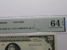 Load image into Gallery viewer, $20 1929 Thayer Kansas KS National Currency Bank Note Bill Ch. #9465 UNC64 PMG