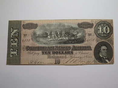 $10 1864 Richmond Virginia VA Confederate Currency Bank Note Bill RARE T68 XF