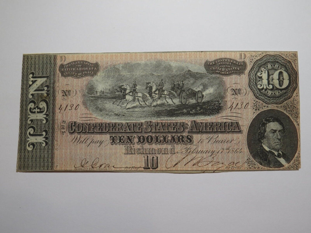 $10 1864 Richmond Virginia VA Confederate Currency Bank Note Bill RARE T68 XF