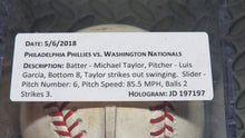 Load image into Gallery viewer, 2018 Luis Garcia Philadelphia Phillies Strikeout Game Used MLB Baseball! 2 Walks