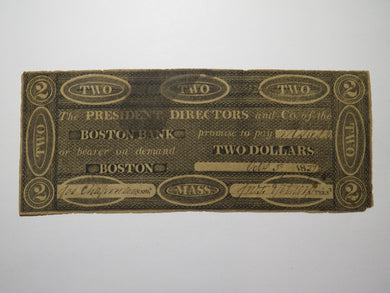 $2 1827 Boston Massachusetts MA Obsolete Currency Bank Note Bill The Boston Bank