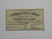 Load image into Gallery viewer, $20 1861 Confederate Bond Coupon Certificate Currency Bank Note Bill UNC