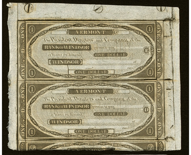 $1 18__ Windsor Vermont VT Obsolete Currency Uncut Bank Sheet Notes Uncirculated