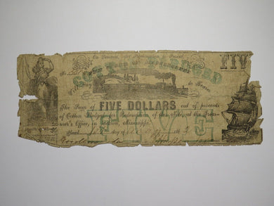 $5 1862 Jackson Mississippi Obsolete Currency Bank Note Bill! State of MS