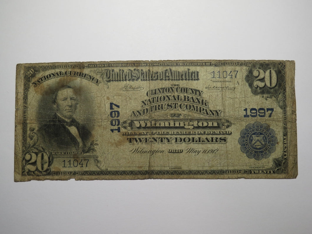 $20 1902 Wilmington Ohio OH National Currency Bank Note Bill Charter #1997 RARE