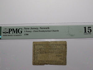 1790 One Penny Newark New Jersey Colonial Currency Note Bill Presbyterian Church