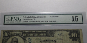 $10 1902 Arkadelphia Arkansas AR National Currency Bank Note Bill #10087 PMG F15