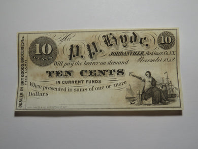 $.10 1852 Jordanville New York Obsolete Currency Bank Note Bill P.P. Hyde UNC+++
