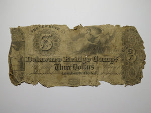 $3 1845 Lambertville New Jersey Obsolete Currency Bank Note Bill Delaware Bridge