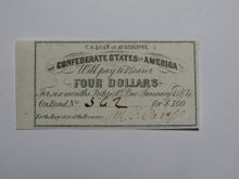 Load image into Gallery viewer, $4 1861 Confederate Bond Coupon Certificate Currency Bank Note Bill UNC
