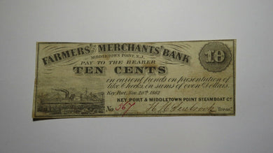 $.10 1862 Middletown Point New Jersey Obsolete Currency Bank Note Bill! Keyport