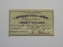 Load image into Gallery viewer, $20 1861 Confederate Bond Coupon Certificate Currency Bank Note Bill UNC