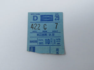 December 10, 1978 New York Rangers Vs Philadelphia Flyers NHL Hockey Ticket Stub