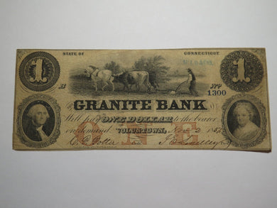 $1 1857 Voluntown Connecticut CT Obsolete Currency Bank Note Bill Granite Bank