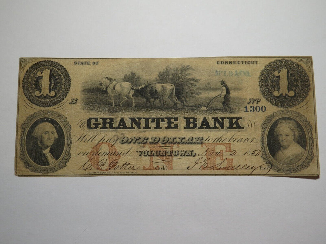 $1 1857 Voluntown Connecticut CT Obsolete Currency Bank Note Bill Granite Bank