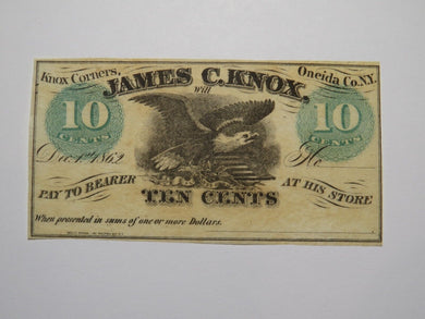 $.10 1862 Knox Corners New York NY Obsolete Currency Bank Note Bill Oneida Co.