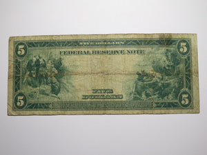 $5 1914 New York City Federal Reserve Large Bank Note Currency Bill Very Good!