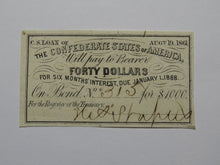 Load image into Gallery viewer, $40 1861 Confederate Bond Coupon Certificate Currency Bank Note Bill UNC