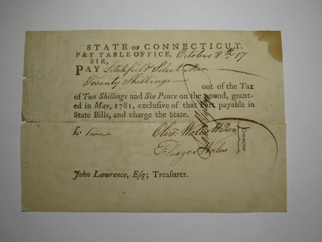 17__ 20 Shillings Connecticut Pay Table Colonial Currency Note Wolcott Wales