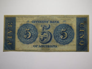 $5 18__ New Orleans Louisiana Obsolete Currency Note Remainder Citizens Bank UNC