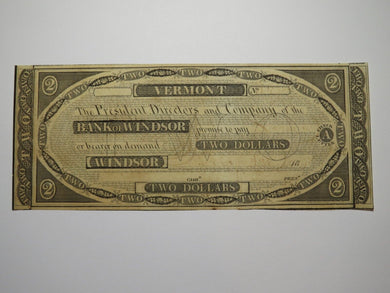 $2 1838 Windsor Vermont VT Obsolete Currency Bank Note Bill! Bank of Windsor VF+