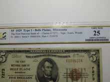 Load image into Gallery viewer, $5 1929 Belle Plaine Minnesota National Currency Bank Note Bill #7273 VF25 PCGS