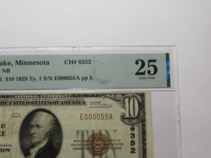 $10 1929 Cass Lake Minnesota MN National Currency Bank Note Bill #6352 VF25 PMG