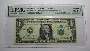 $1 1988 Radar Serial Number Federal Reserve Currency Bank Note Bill PMG UNC67EPQ