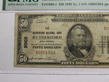 Load image into Gallery viewer, $50 1929 Rutherford New Jersey NJ National Currency Bank Note Bill Ch #5005 VF20